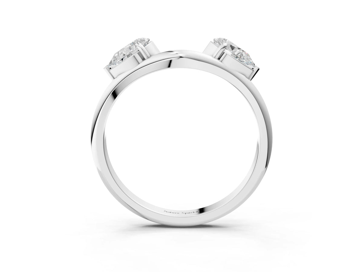 White gold Two-Stone Pear Diamond Bypass Ring with Prong Setting