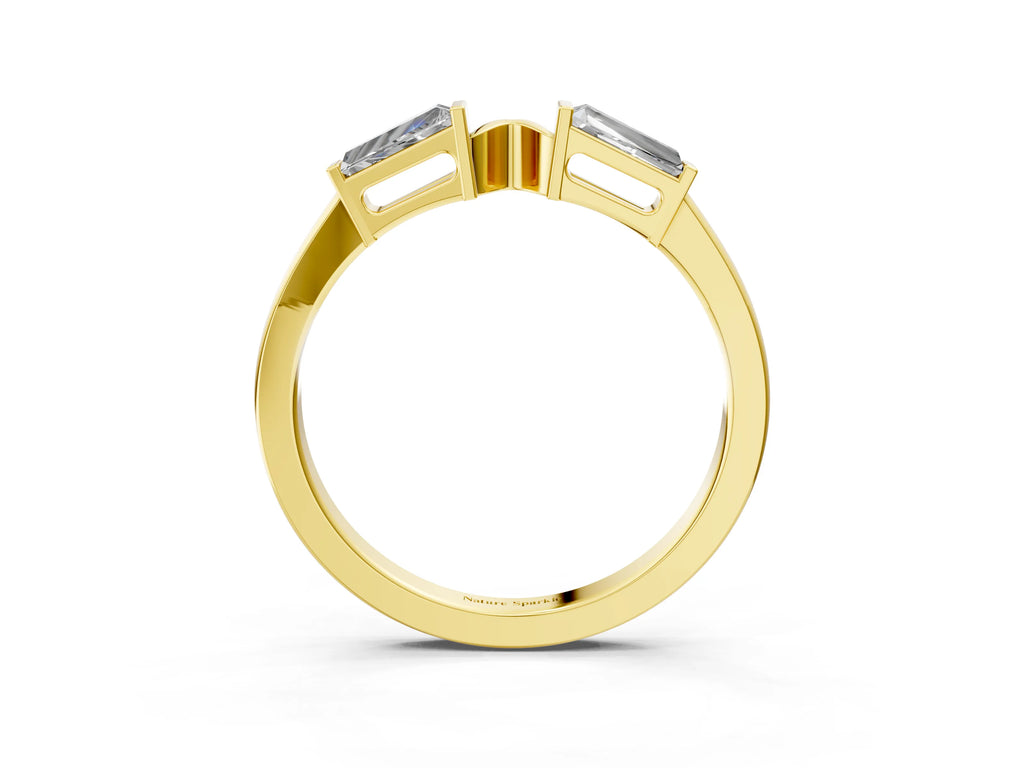 Yellow gold Baguette Diamond Open Band with Bar Prong Setting