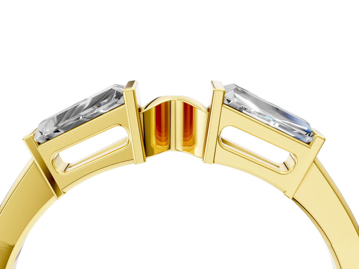 Yellow gold Baguette Diamond Open Band with Bar Prong Setting