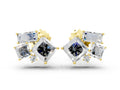 Yellow gold Baguette and Princess Diamond Mosaic Abstract Stud Earrings