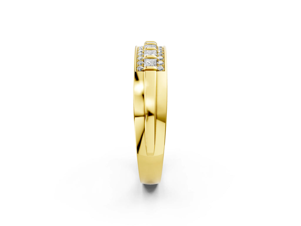 Yellow gold Bar-Set Princess Cut Diamond Pavé Band