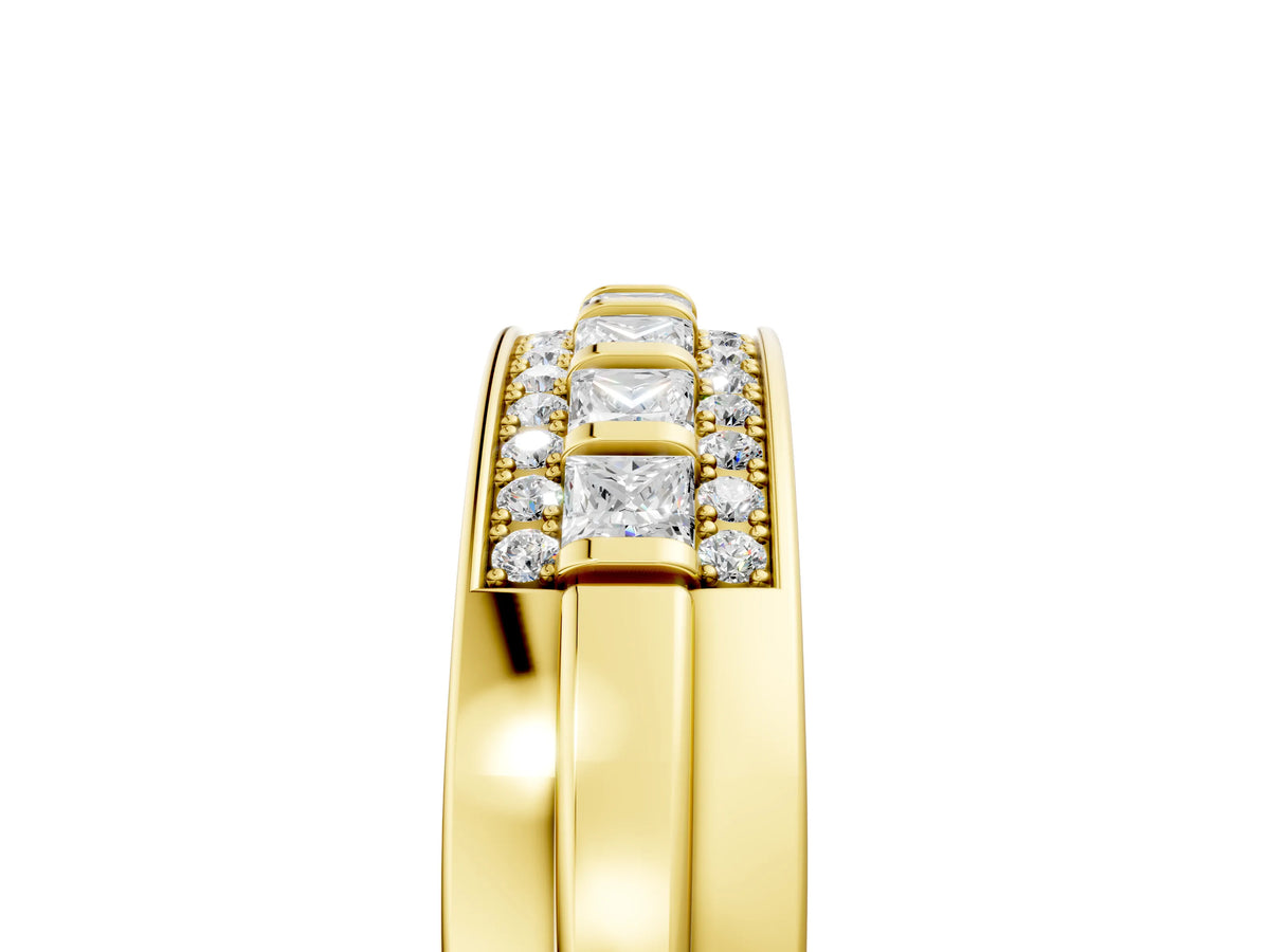 Yellow gold Bar-Set Princess Cut Diamond Pavé Band