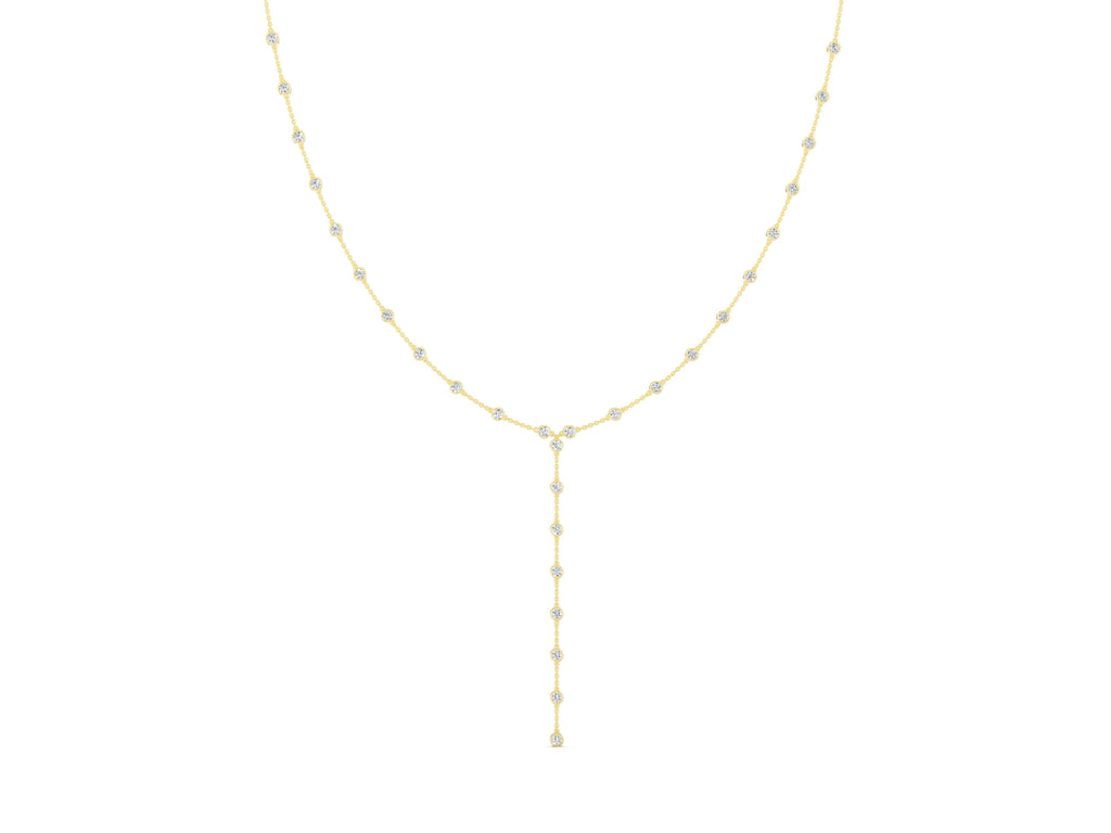 Yellow gold Bezel-Set Round Diamond Station Y Lariat Necklace