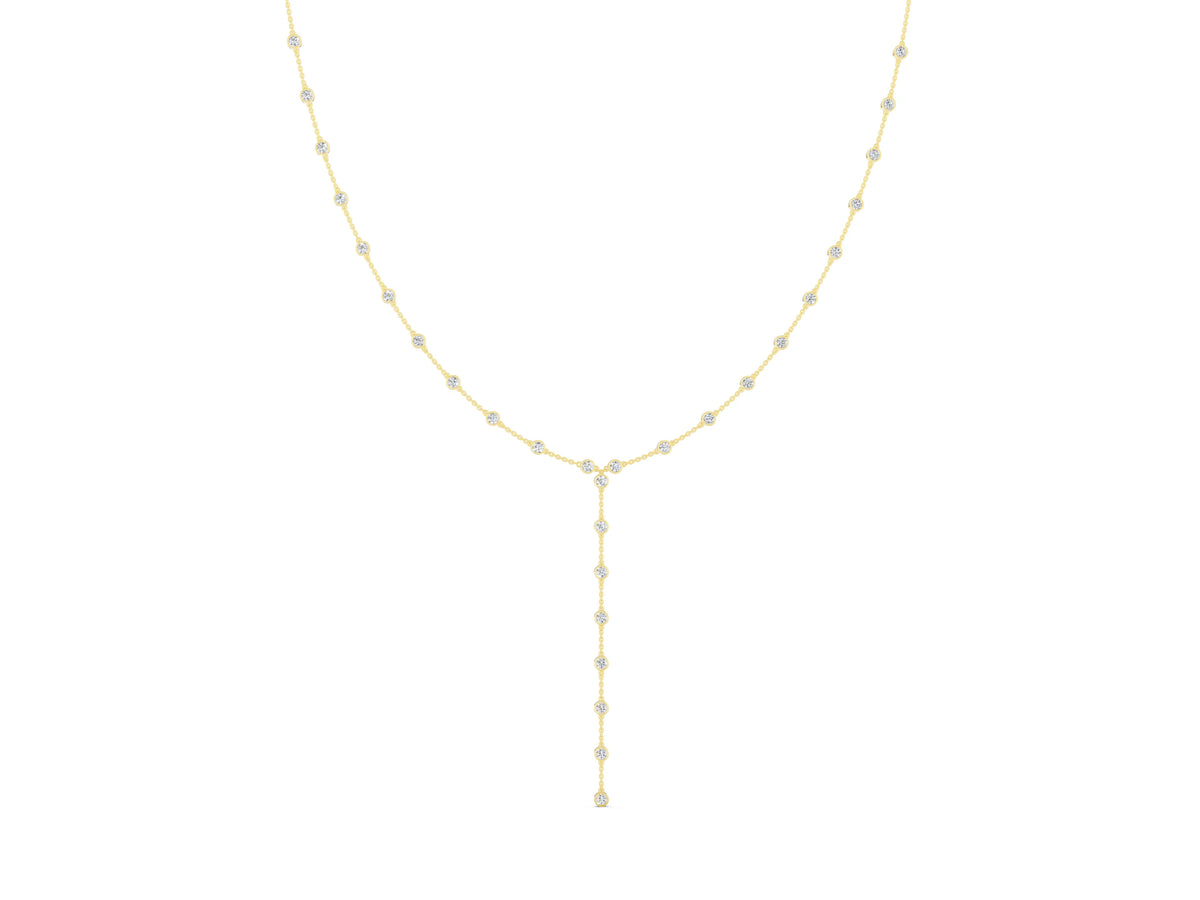 Yellow gold Bezel-Set Round Diamond Station Y Lariat Necklace