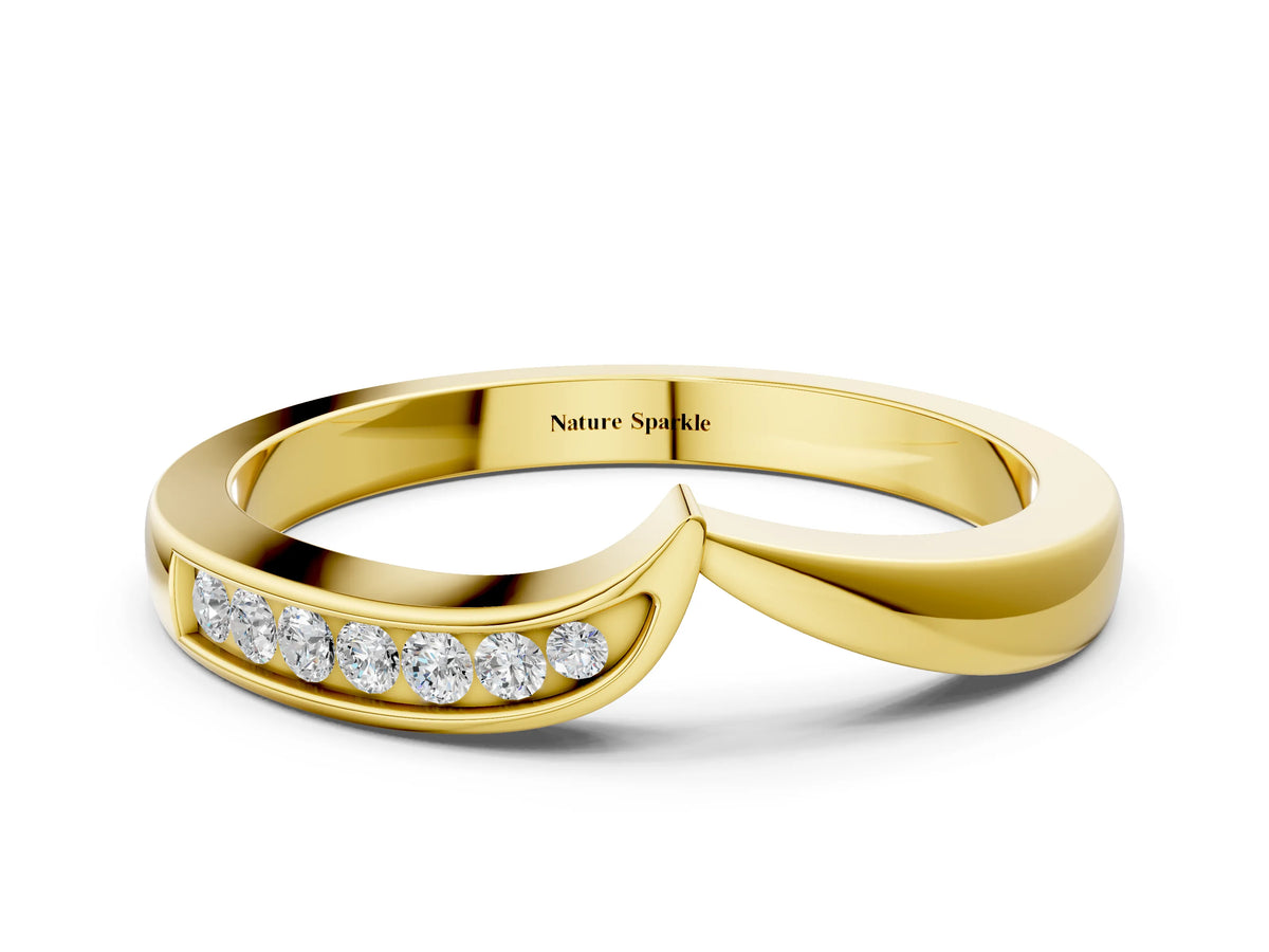 Yellow gold Channel Set Round Diamond Contour Band