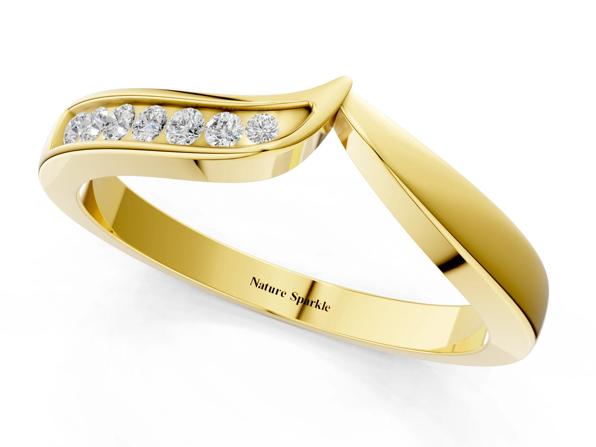 Yellow gold Channel Set Round Diamond Contour Band