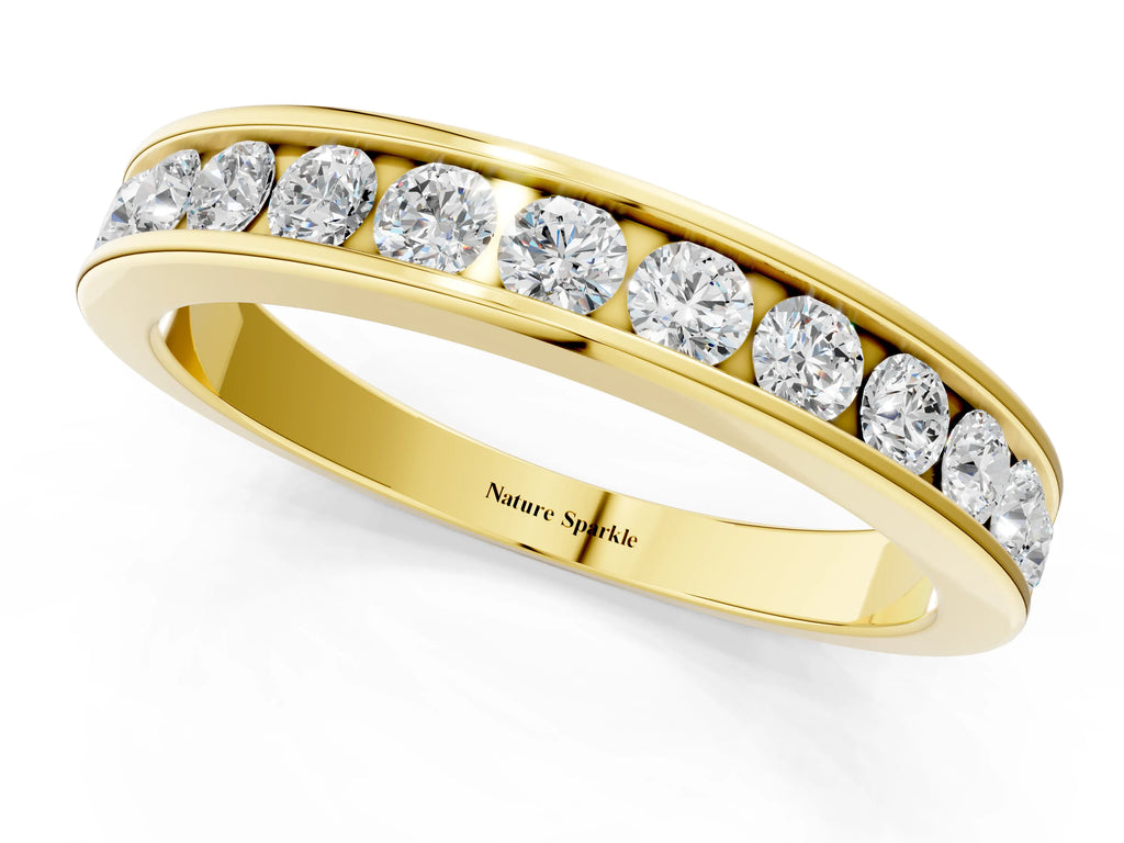 Yellow gold Channel Set Round Diamond Eternity Band