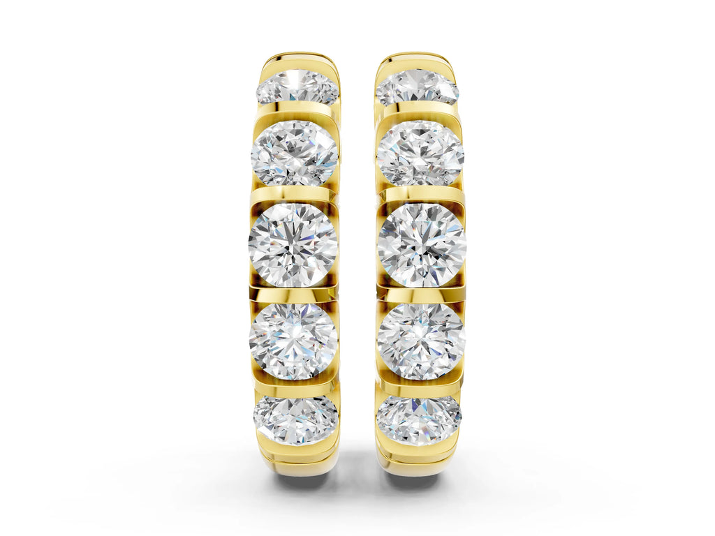 Yellow gold Channel-Set Round Diamond Hoop Earrings