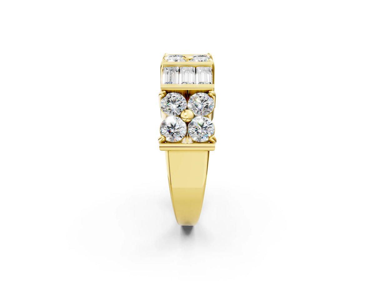 Yellow gold Channel Set Round and Baguette Diamond Anniversary Band with Prong Setting