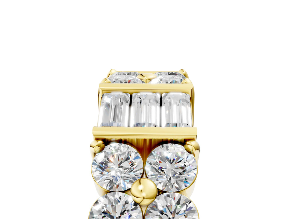 Yellow gold Channel Set Round and Baguette Diamond Anniversary Band with Prong Setting