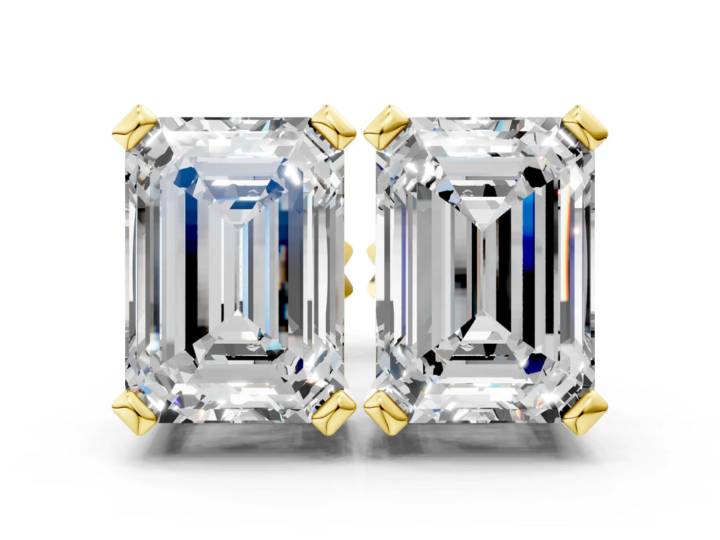 Yellow gold Emerald Cut Diamond Stud Earrings