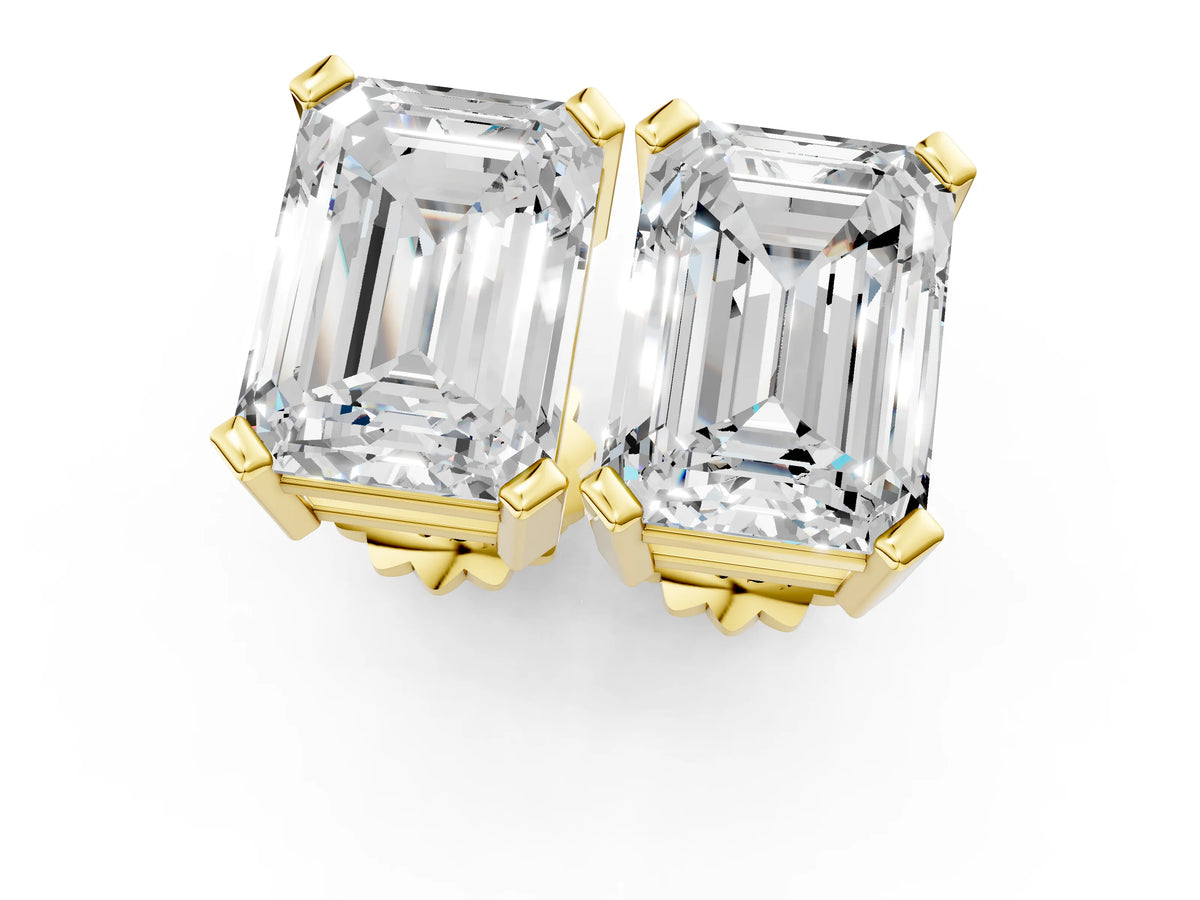 Yellow gold Emerald Cut Diamond Stud Earrings