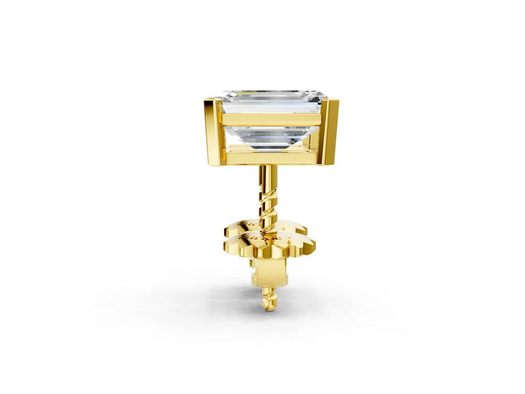 Yellow gold Emerald Cut Diamond Stud Earrings