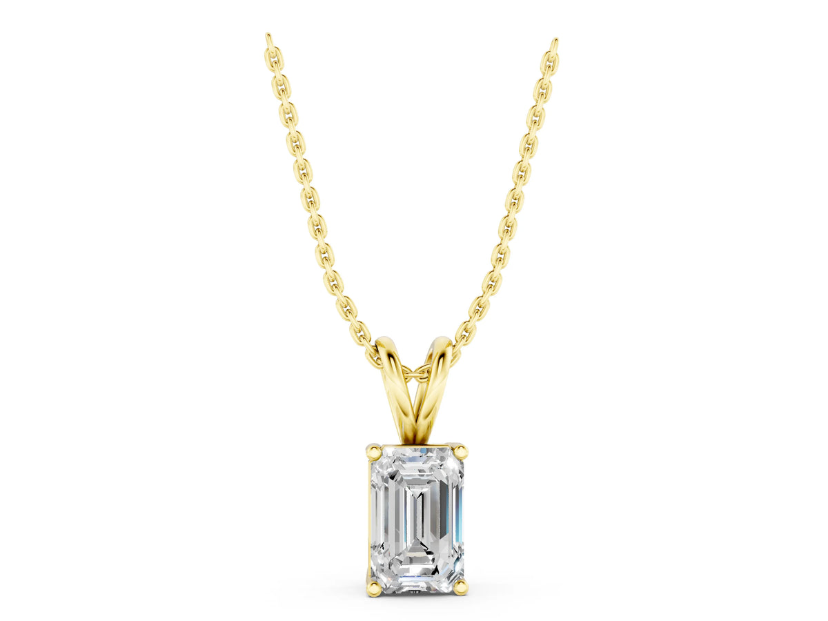 Yellow gold Emerald Cut Solitaire Pendant with Four-Prong Setting