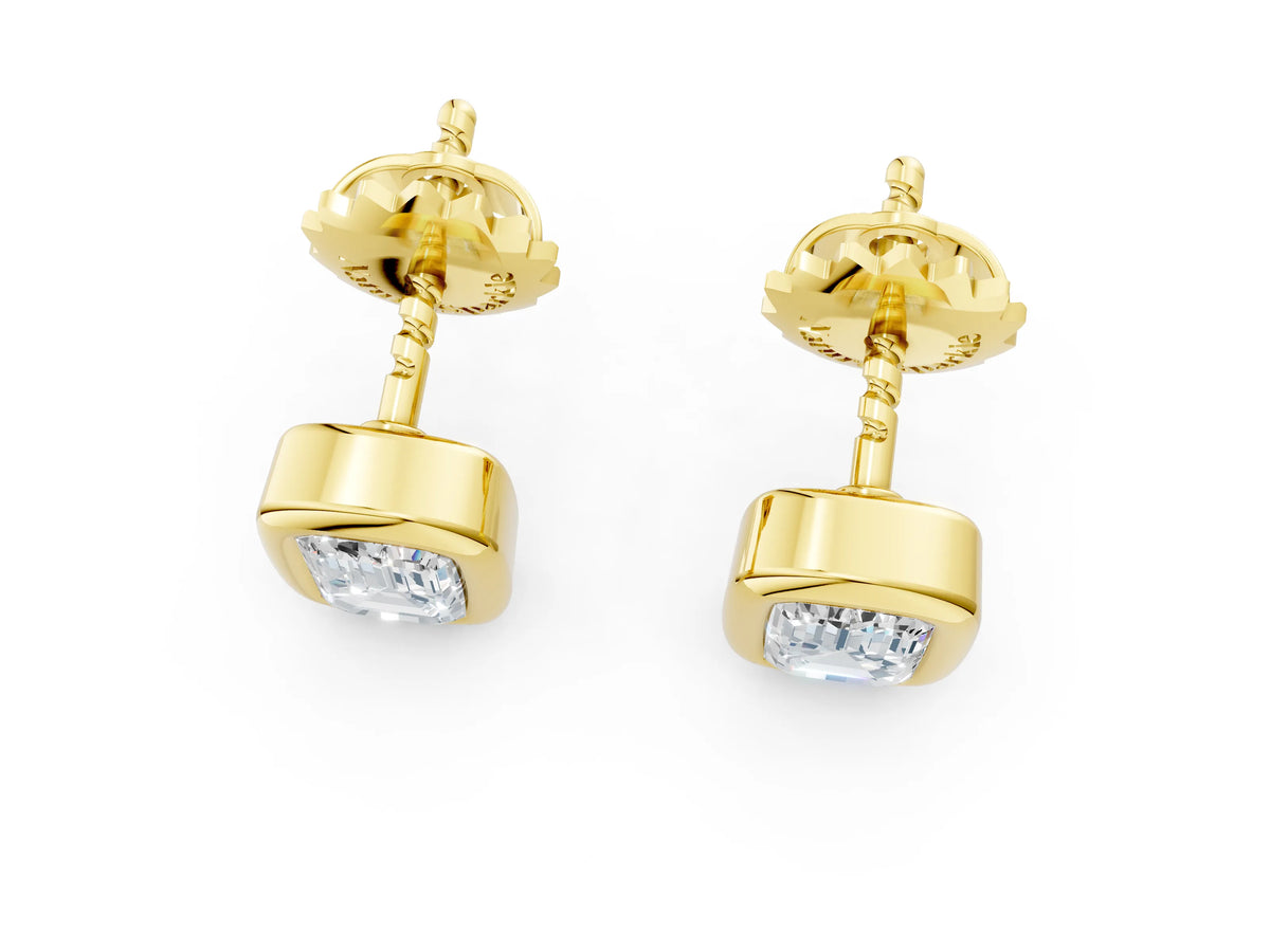 Yellow gold Emerald Diamond Bezel-Set Stud Earrings
