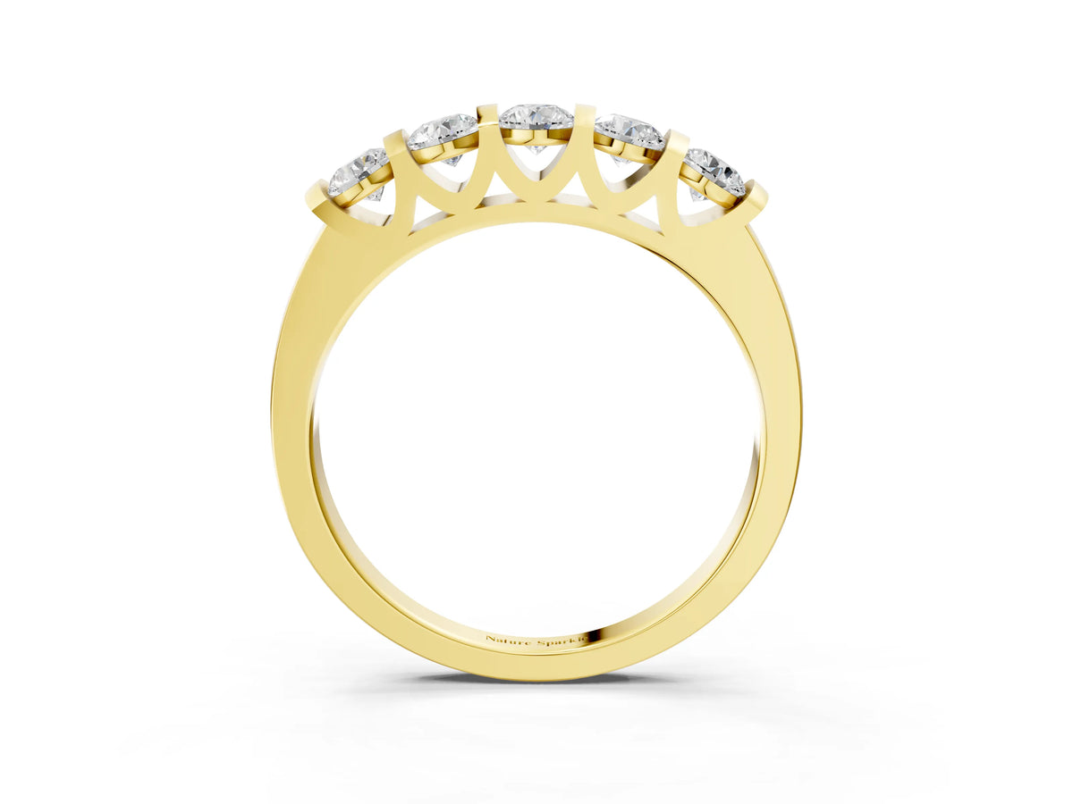 Yellow gold Five-Stone Round Diamond Half-Eternity Bar-Set Ring