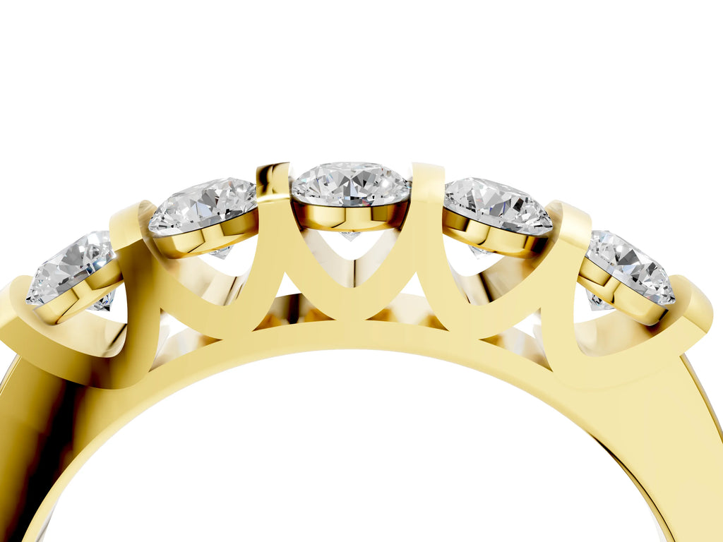 Yellow gold Five-Stone Round Diamond Half-Eternity Bar-Set Ring