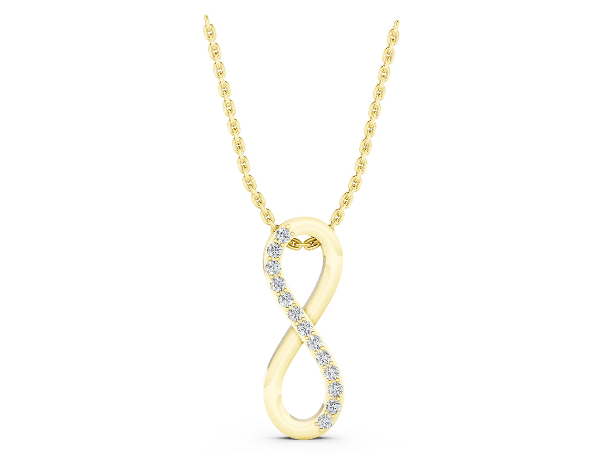 Yellow gold Infinity Pendant with Round Brilliant Diamonds in Pavé Setting