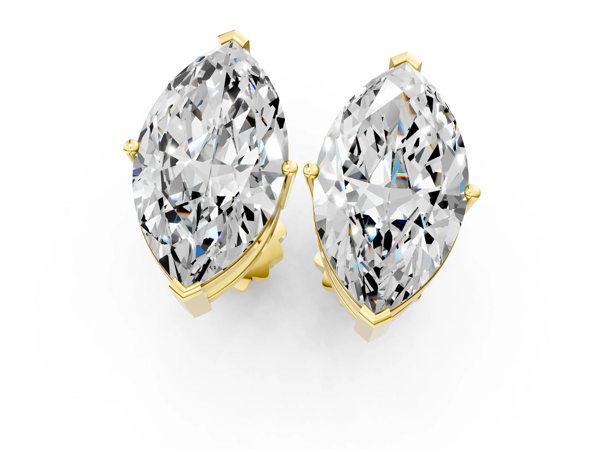 Yellow gold Marquise Cut Diamond Stud Earrings