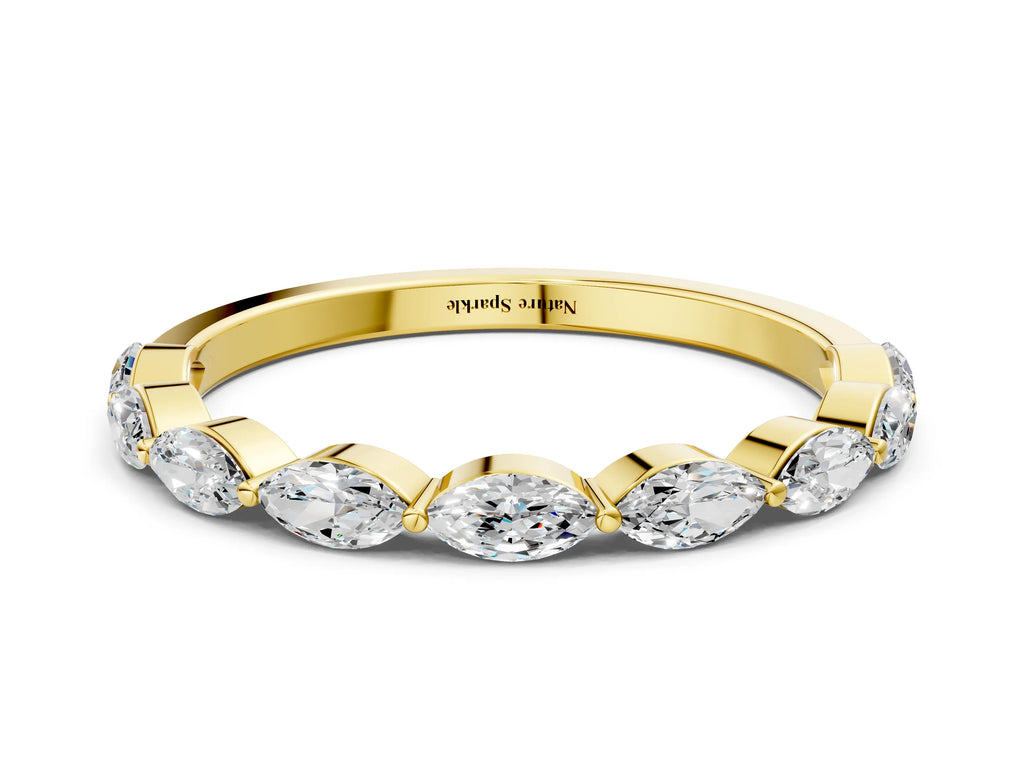 Yellow gold Marquise Diamond Half Eternity Band with Prong Setting