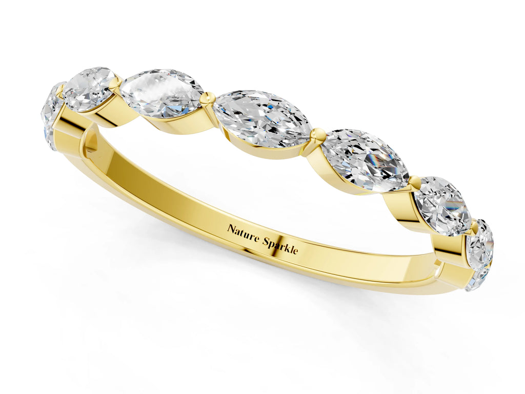 Yellow gold Marquise Diamond Half Eternity Band with Prong Setting
