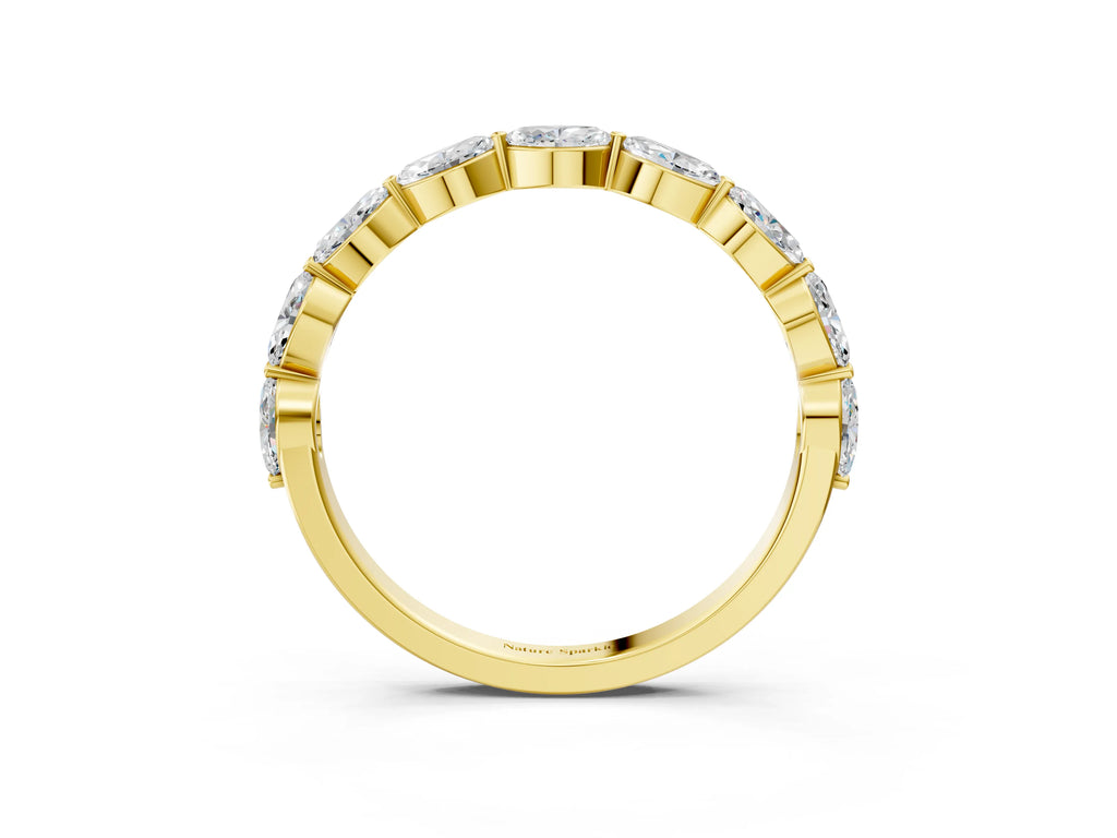Yellow gold Marquise Diamond Half Eternity Band with Prong Setting