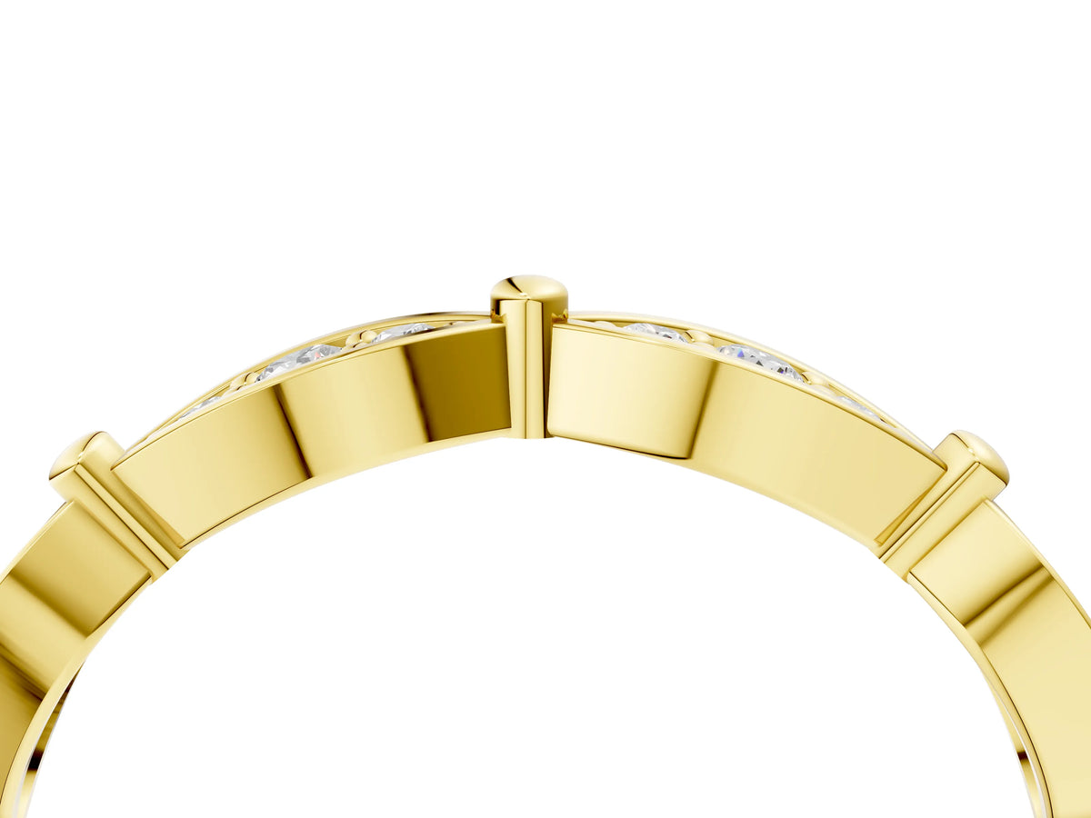 Yellow gold Marquise Diamond Pavé Eternity Band with Bezel Setting