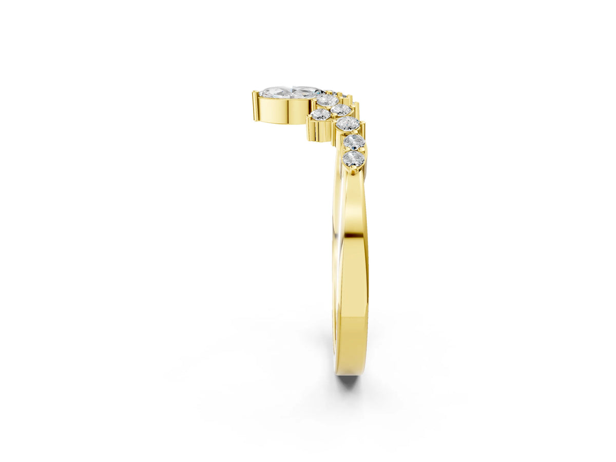 Yellow gold Marquise and Round Diamond Chevron Band with Prong Setting