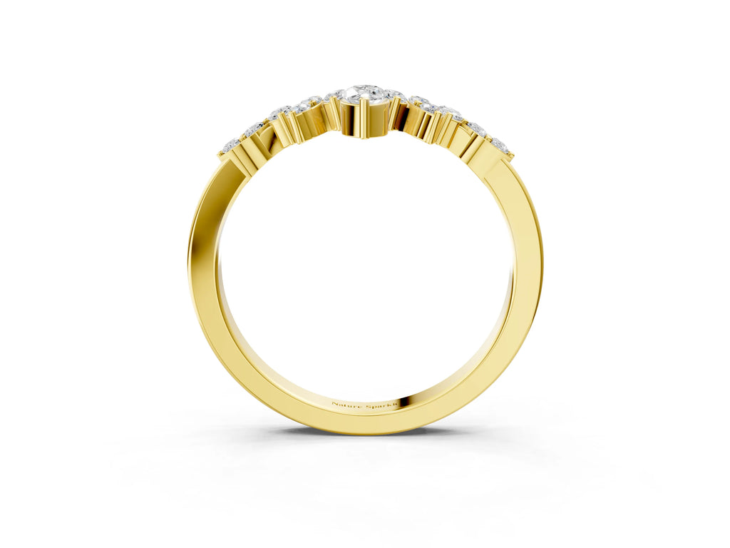 Yellow gold Marquise and Round Diamond Chevron Band with Prong Setting