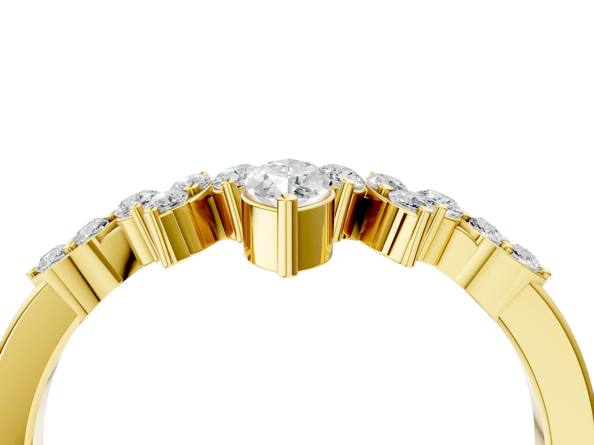 Yellow gold Marquise and Round Diamond Chevron Band with Prong Setting