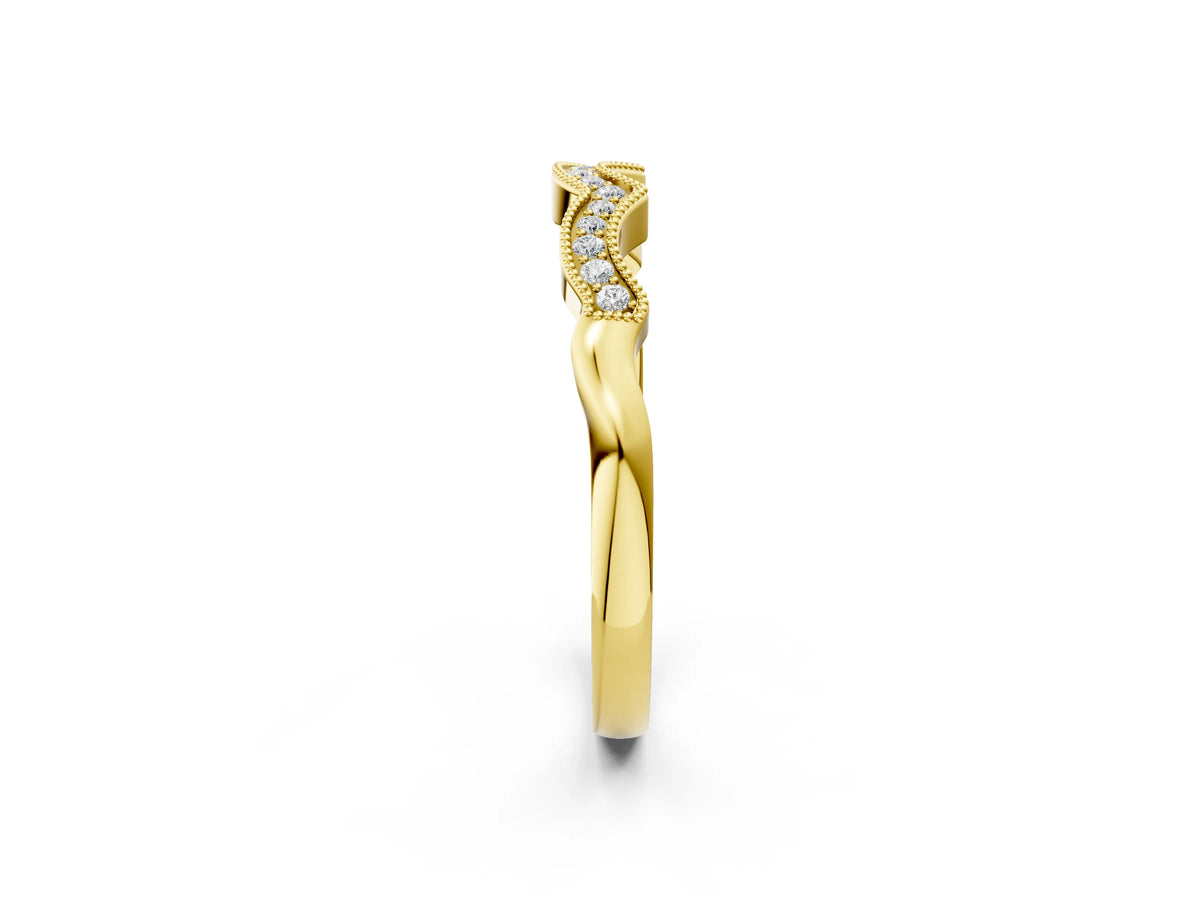 Yellow gold Milgrain Pavé Round Diamond Curved Band