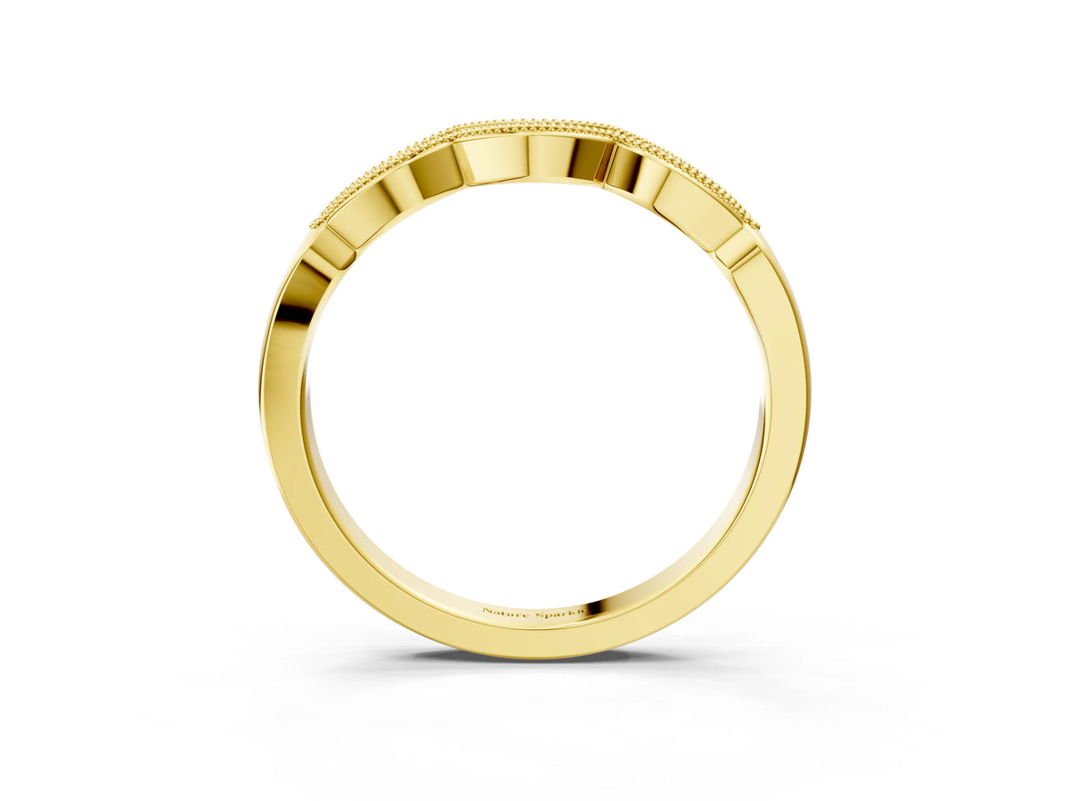 Yellow gold Milgrain Pavé Round Diamond Curved Band