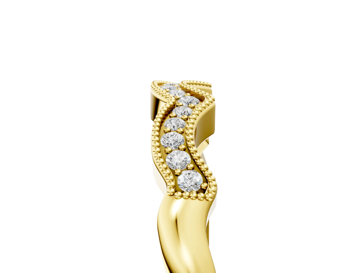 Yellow gold Milgrain Pavé Round Diamond Curved Band