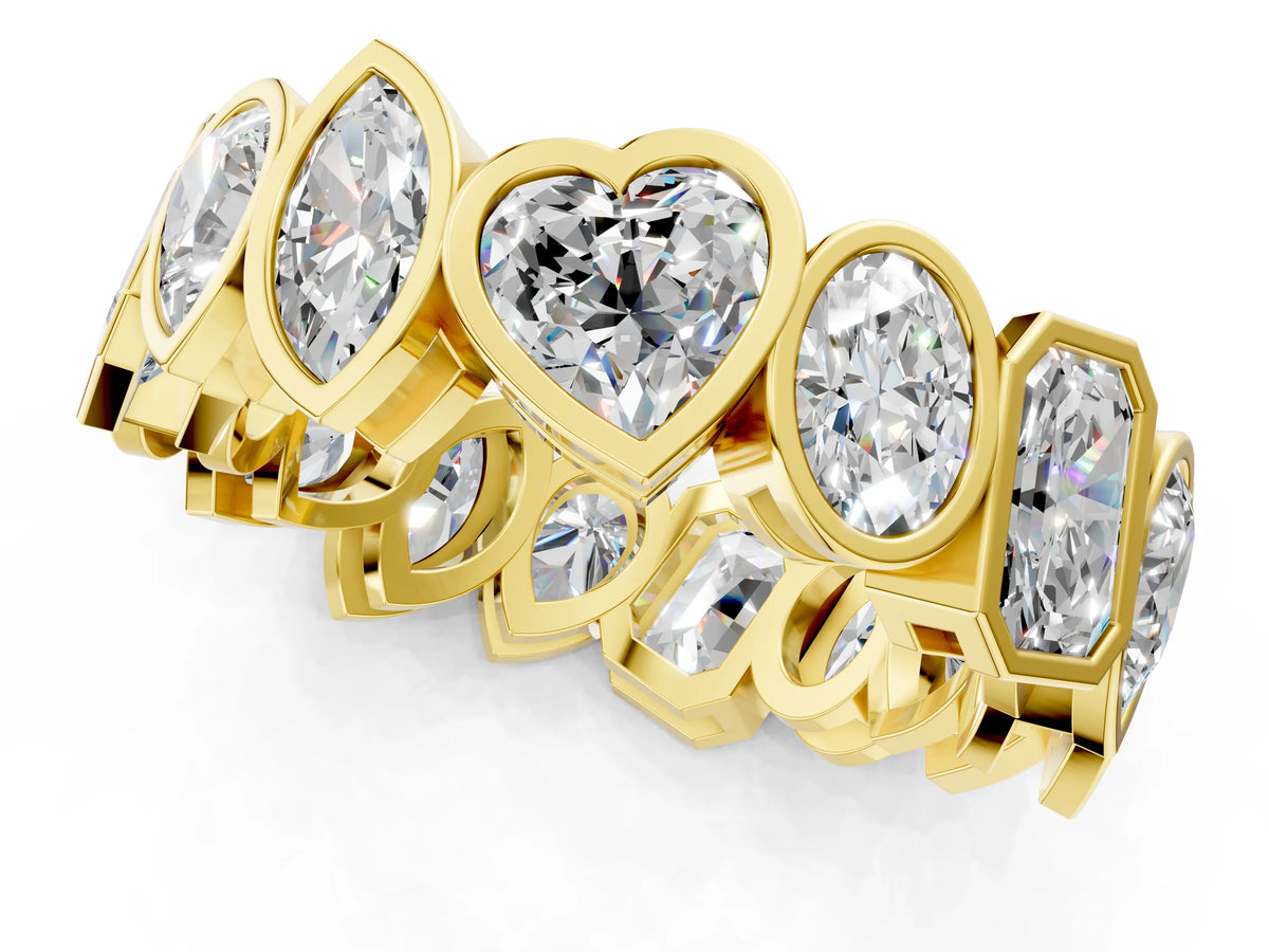 Yellow gold Mixed Shape Diamond Bezel Set Eternity Wedding Band