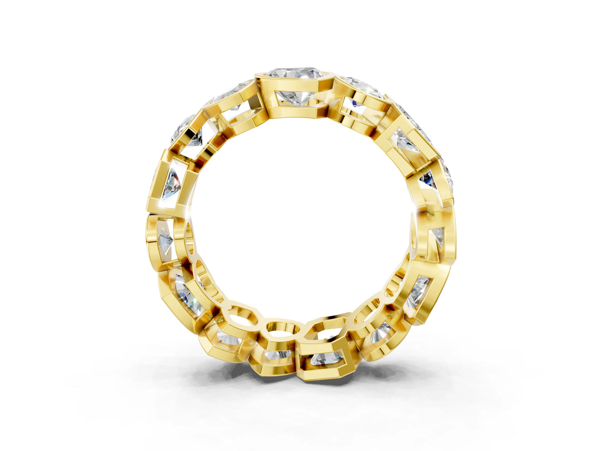 Yellow gold Mixed Shape Diamond Bezel Set Eternity Wedding Band