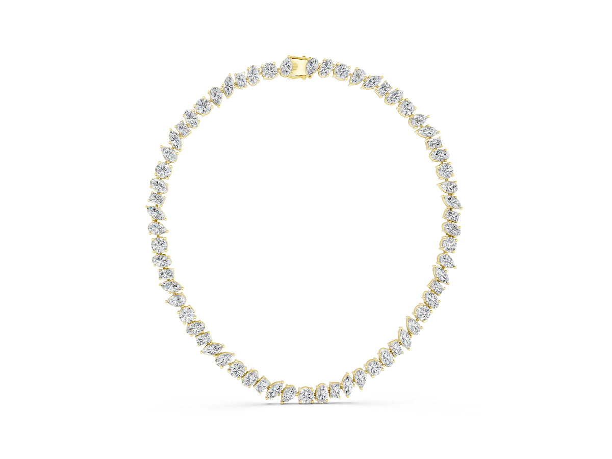 Yellow gold Mixed Shape Diamond Tennis Necklace