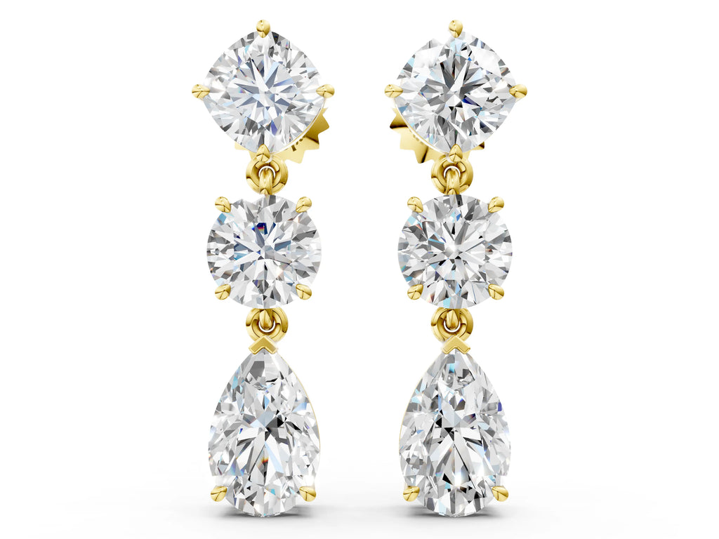 Yellow gold Multi-Shape Diamond Drop Earring