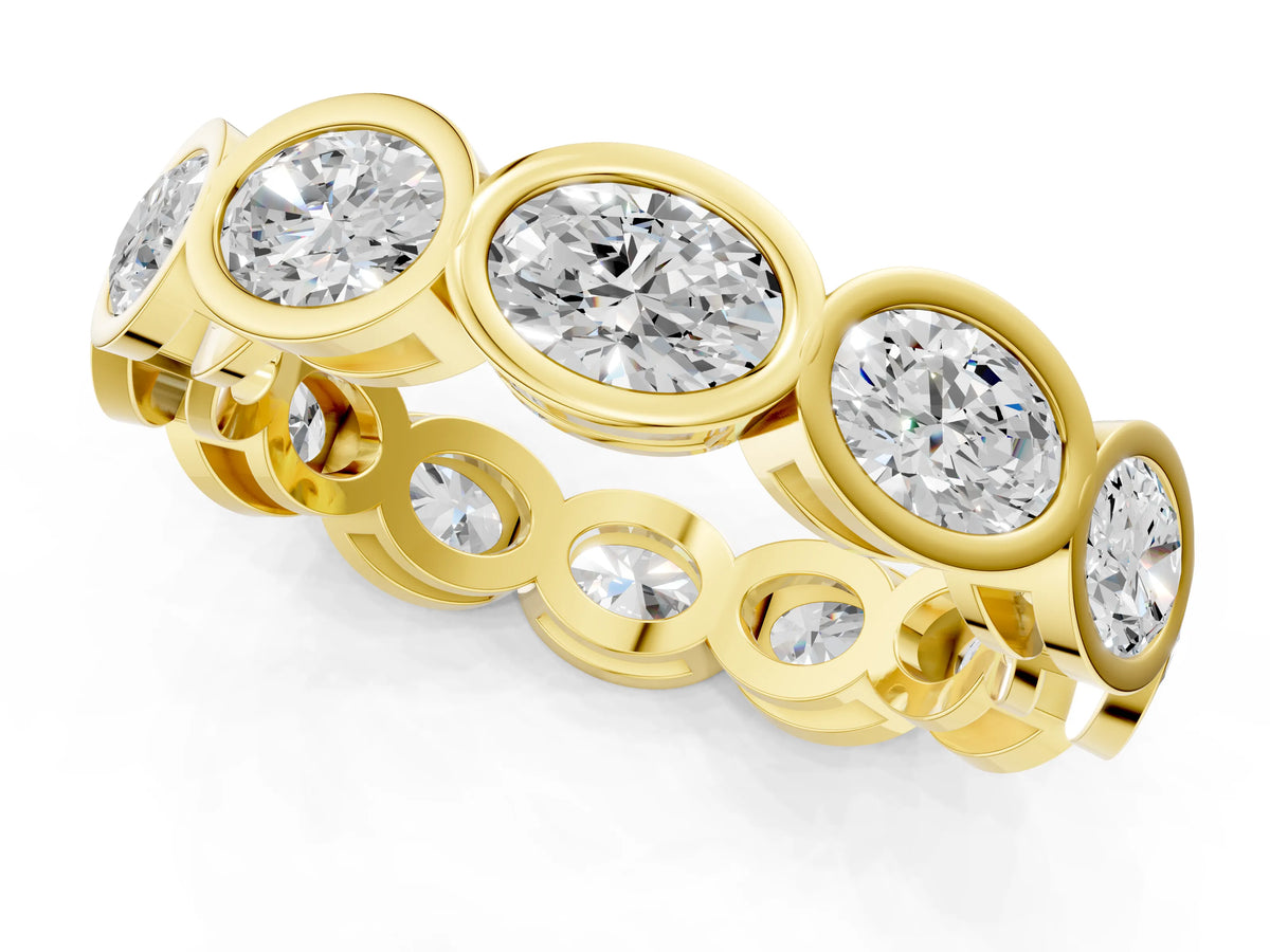 Yellow gold Oval Diamond Bezel Set Eternity Wedding Band