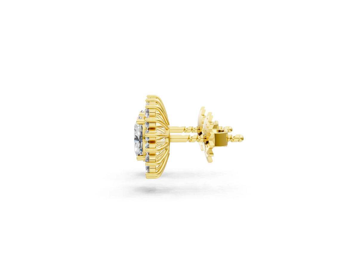 Yellow gold Oval Diamond Floral Halo Stud Earrings