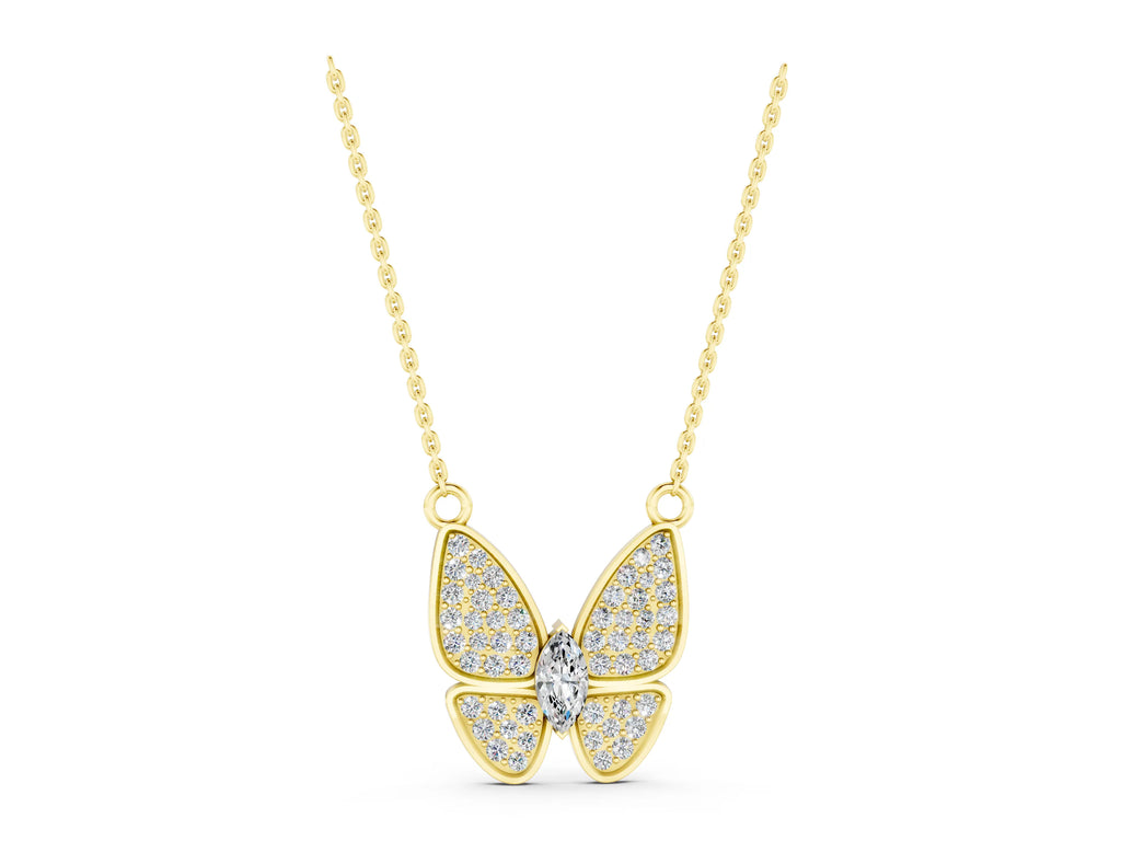 Yellow gold Pavé Oval Prong Butterfly Pendant