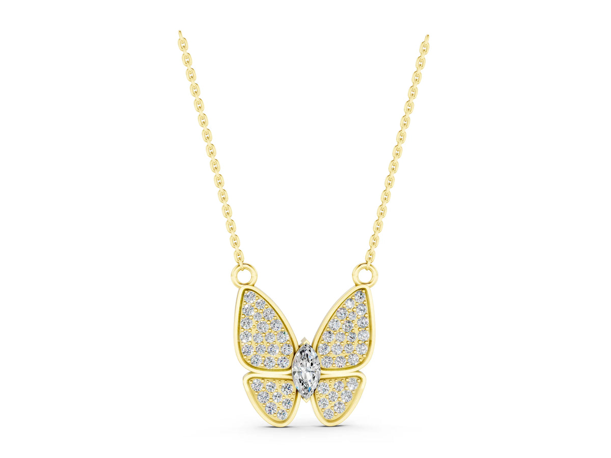 Yellow gold Pavé Oval Prong Butterfly Pendant