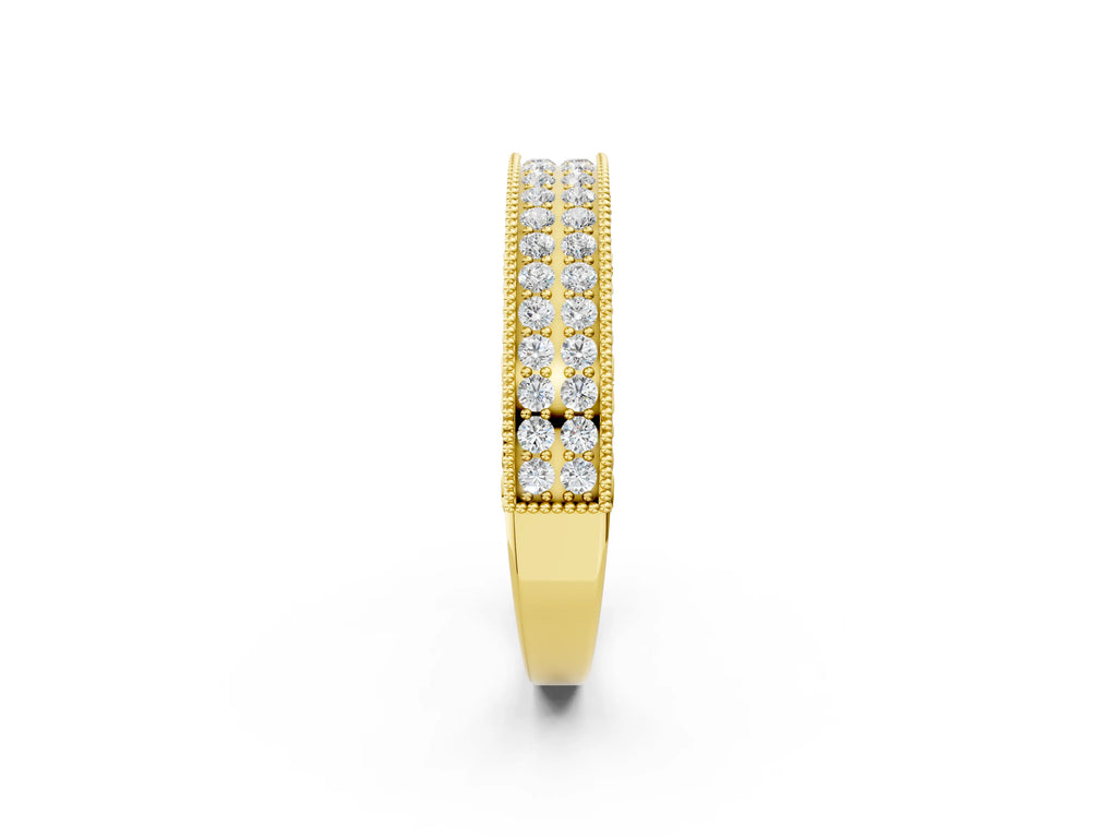 Yellow gold Pavé Round Diamond Eternity Band with Milgrain Edge
