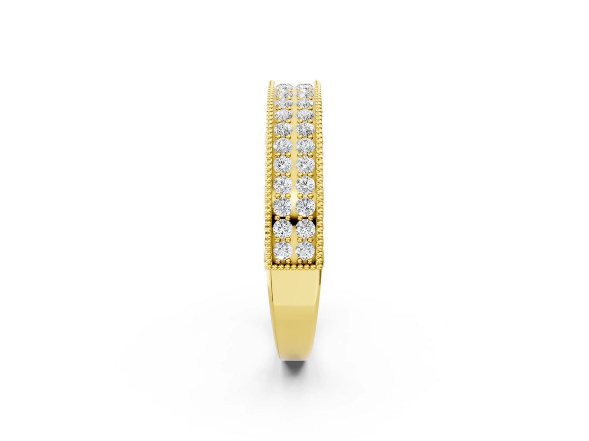 Yellow gold Pavé Round Diamond Eternity Band with Milgrain Edge