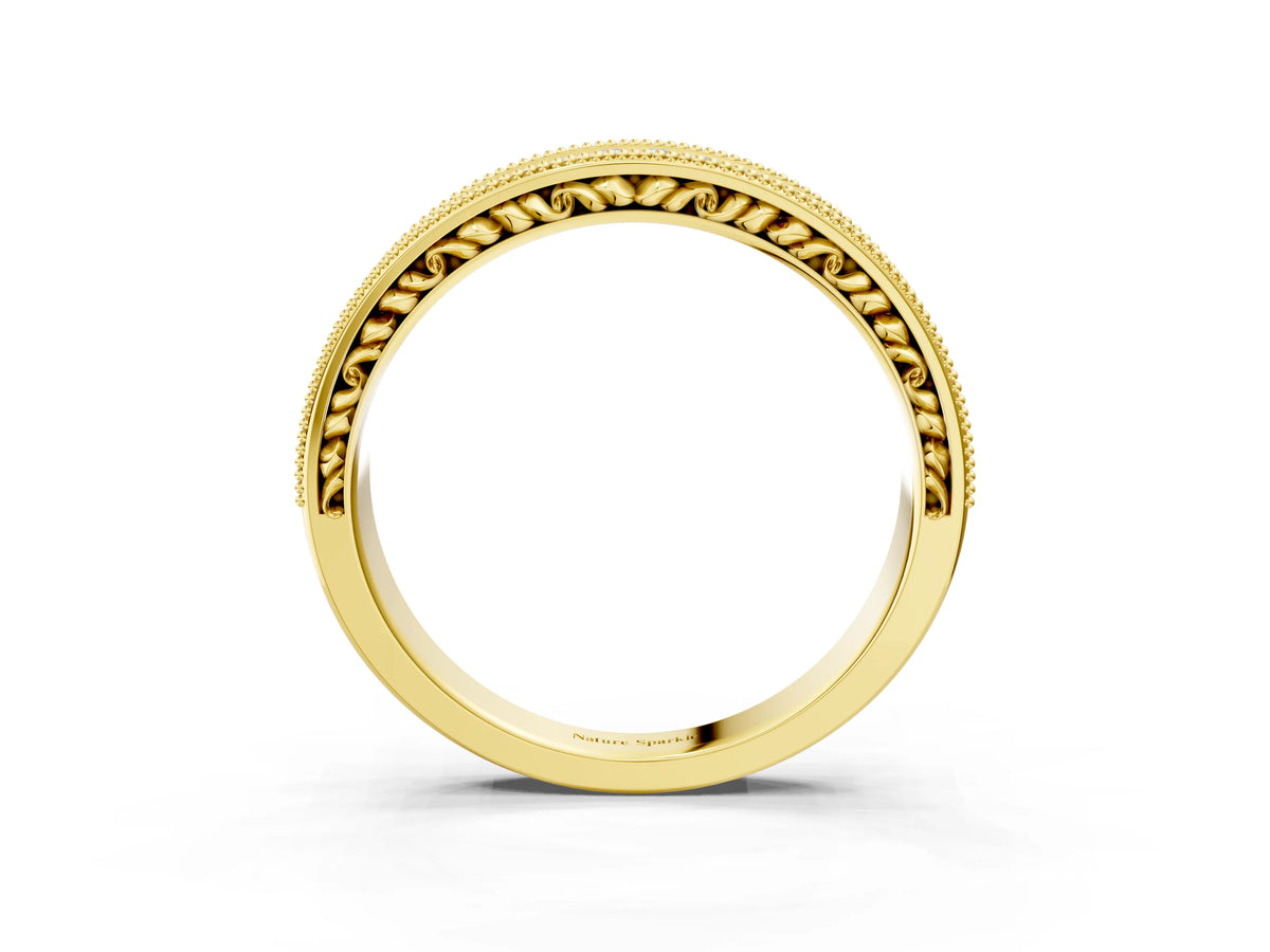 Yellow gold Pavé Round Diamond Eternity Band with Milgrain Edge
