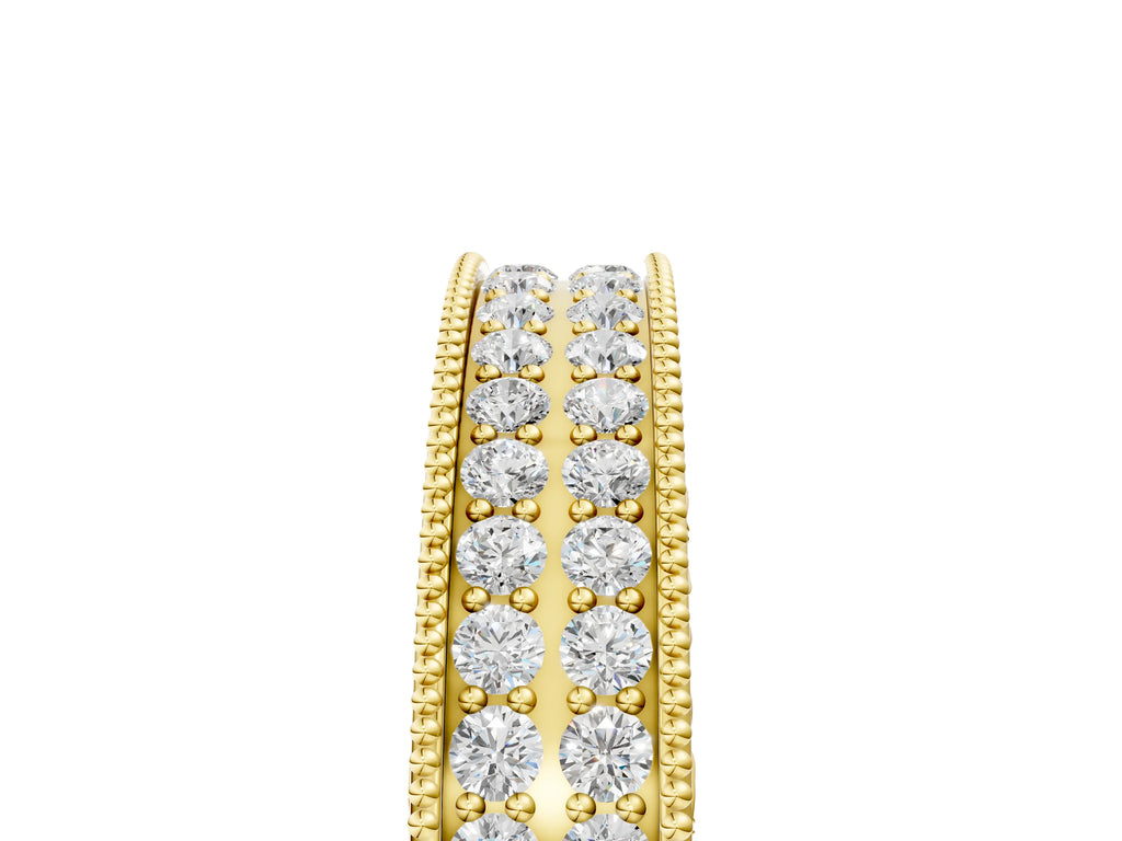 Yellow gold Pavé Round Diamond Eternity Band with Milgrain Edge