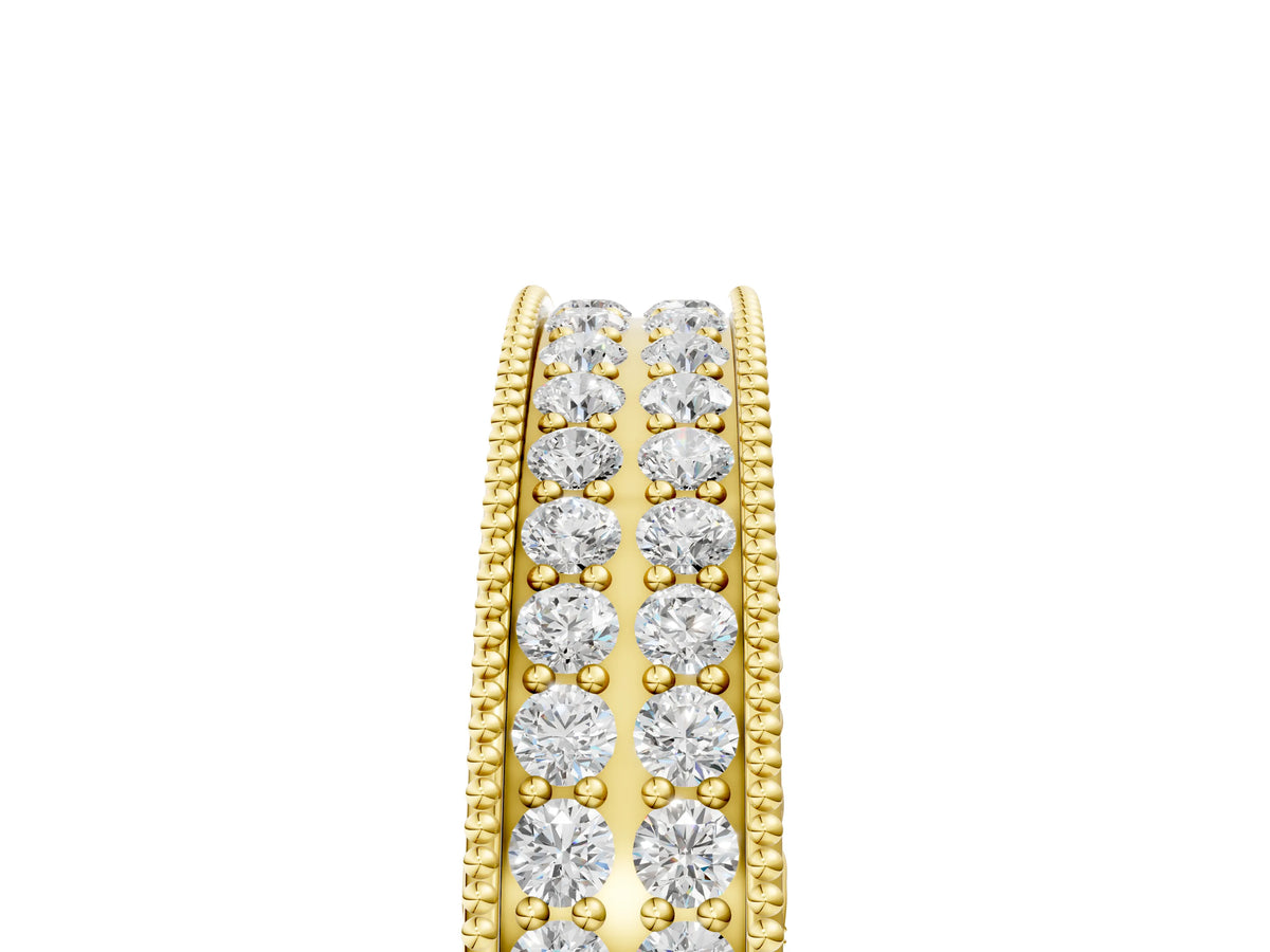 Yellow gold Pavé Round Diamond Eternity Band with Milgrain Edge