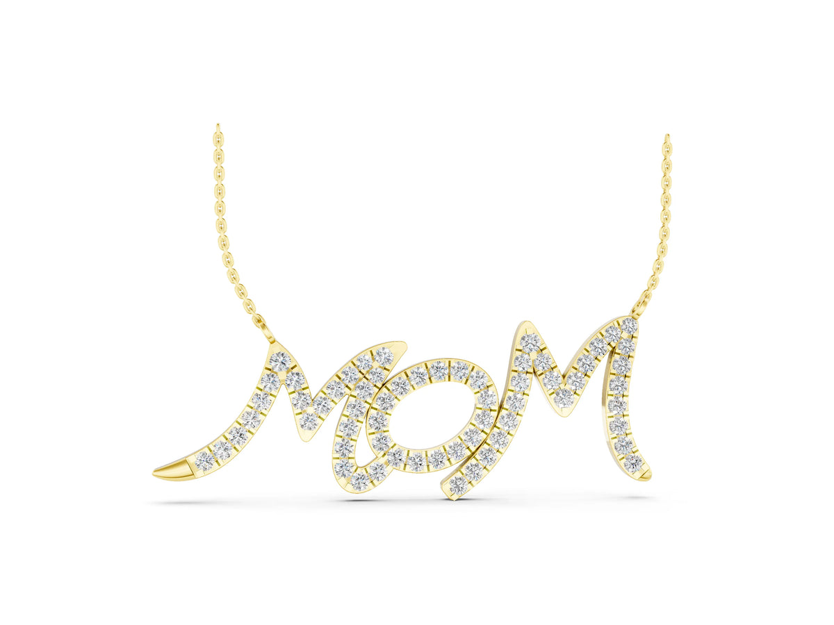 Yellow gold Pavé Round Diamond Script Pendant with Prong Setting
