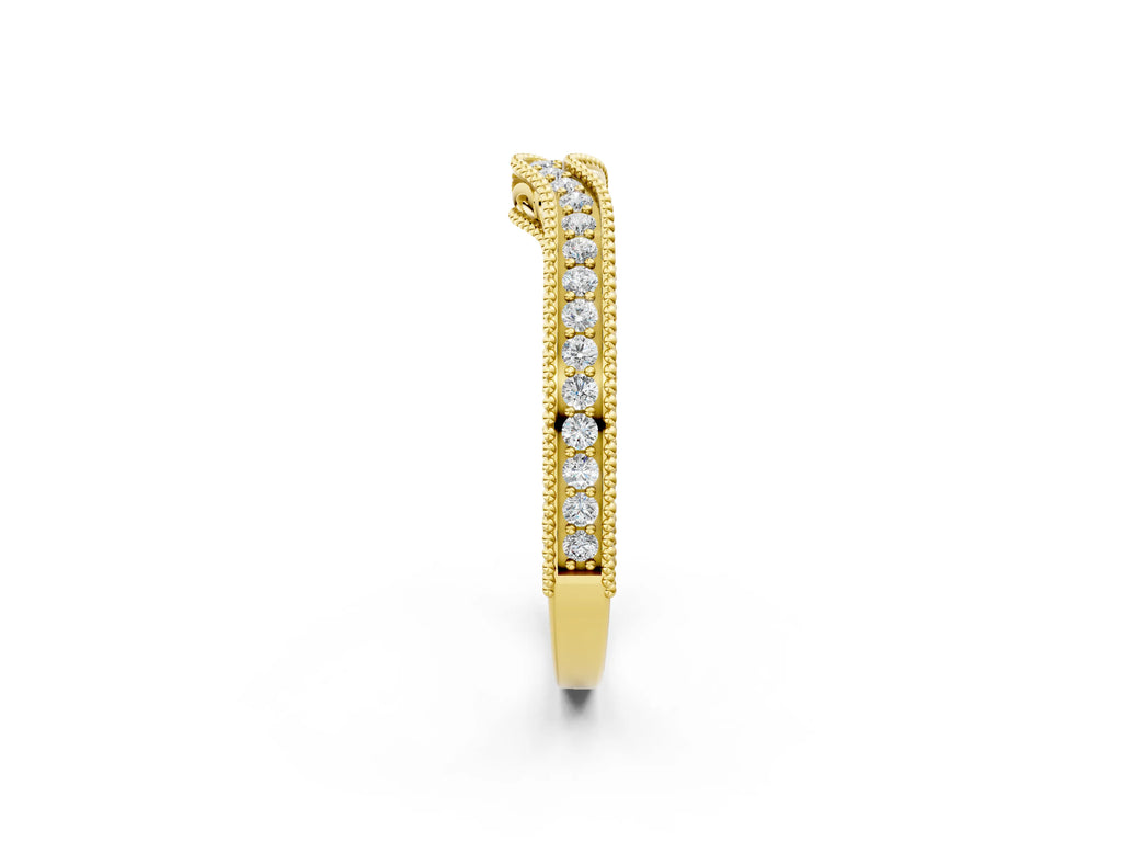 Yellow gold Pave Round Diamond Curved Milgrain Band