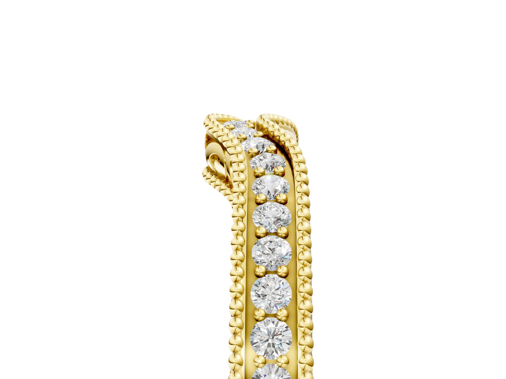 Yellow gold Pave Round Diamond Curved Milgrain Band