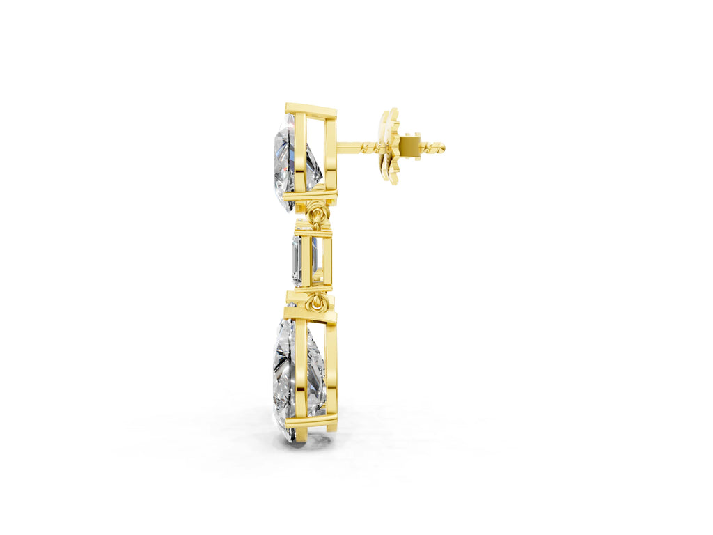 Yellow gold Pear Diamond Drop Earrings with Emerald and Pear Lab Grown Diamond Accents